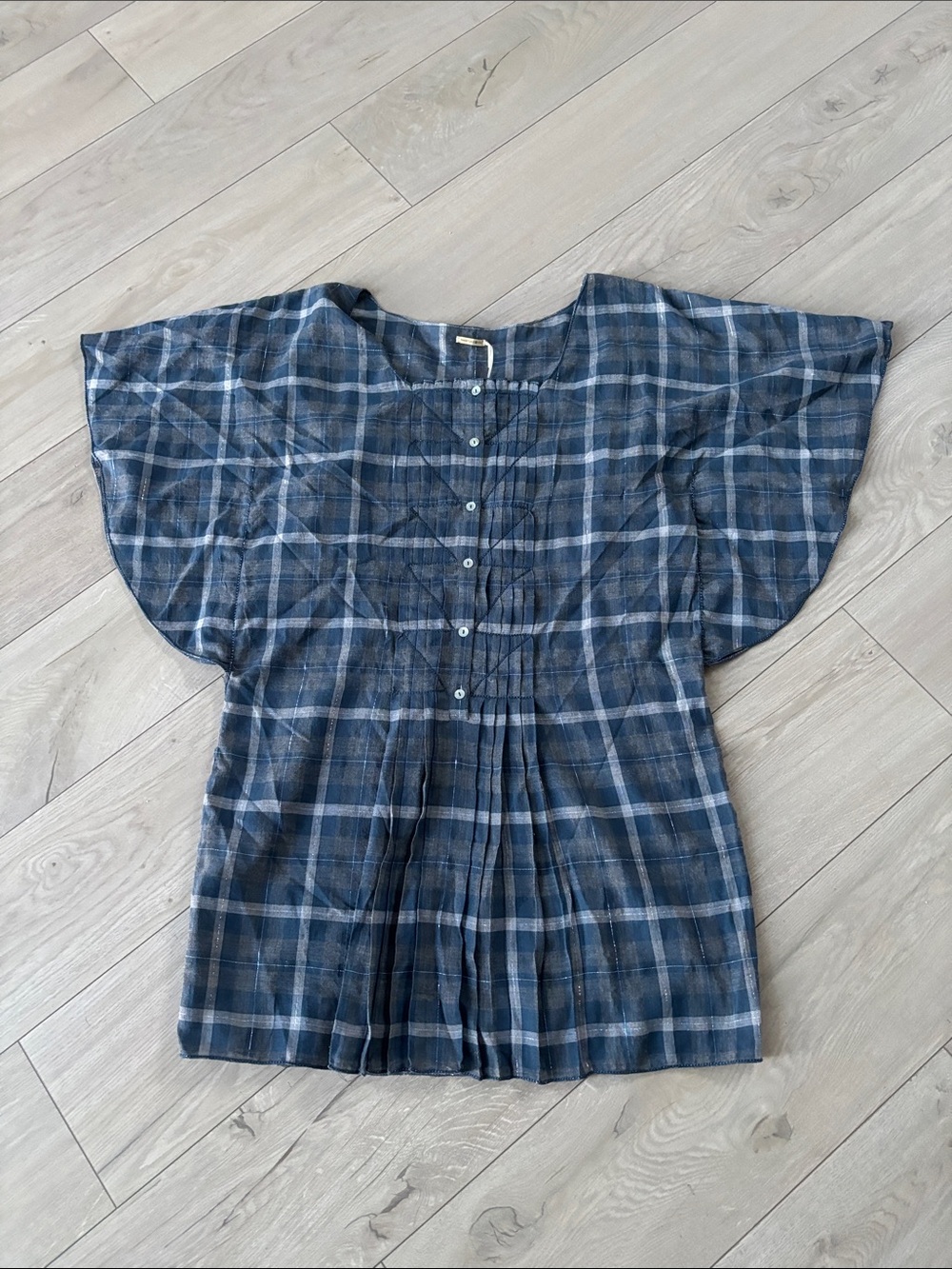 Max Studio Blue Plaid Lightweight Button-Front Blouse